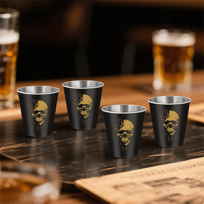 4pcs/set Stainless Steel Shot Glasses with Skull Designs,70Ml/2.39Oz Capacity Whiskey Glasses,Suitable for Kitchen, Restaurant, Bar Parties,Outdoor Picnic,Hunting,Ideal for Tequila, Vodka, Liqueurs,Creative Gifts for Father's Day, Halloween and Christmas