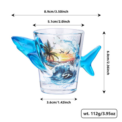 Novelty Shark-Shaped Shot Glasses with Tropical Beach Printed - 1.71oz Creative Whiskey Tequila Shot Glasses for Bar, Party,Ocean Series Cup Gift