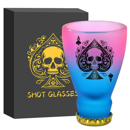 Gradient Frosted Shot Glasses with Spades Skull Design,Tequila Whiskey Glasses for Men,43ml/1.47oz Shot Cup for Bar Party Club