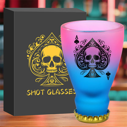 Gradient Frosted Shot Glasses with Spades Skull Design,Tequila Whiskey Glasses for Men,43ml/1.47oz Shot Cup for Bar Party Club