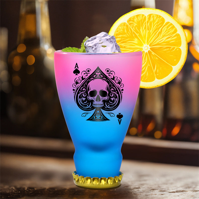 Gradient Frosted Shot Glasses with Spades Skull Design,Tequila Whiskey Glasses for Men,43ml/1.47oz Shot Cup for Bar Party Club
