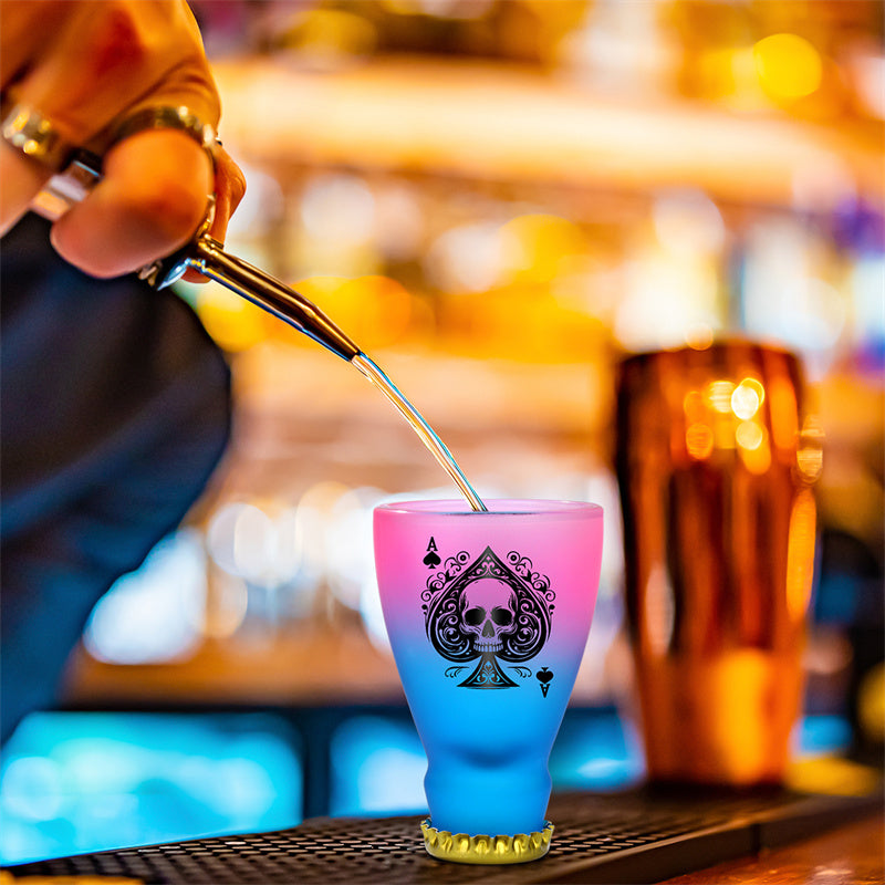 Gradient Frosted Shot Glasses with Spades Skull Design,Tequila Whiskey Glasses for Men,43ml/1.47oz Shot Cup for Bar Party Club