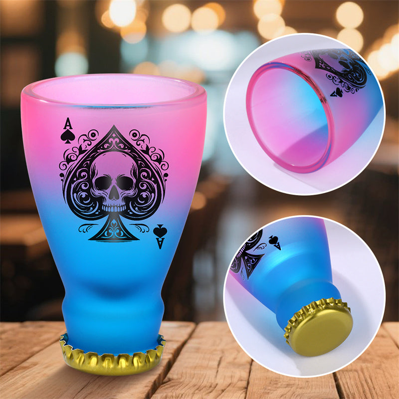 Gradient Frosted Shot Glasses with Spades Skull Design,Tequila Whiskey Glasses for Men,43ml/1.47oz Shot Cup for Bar Party Club