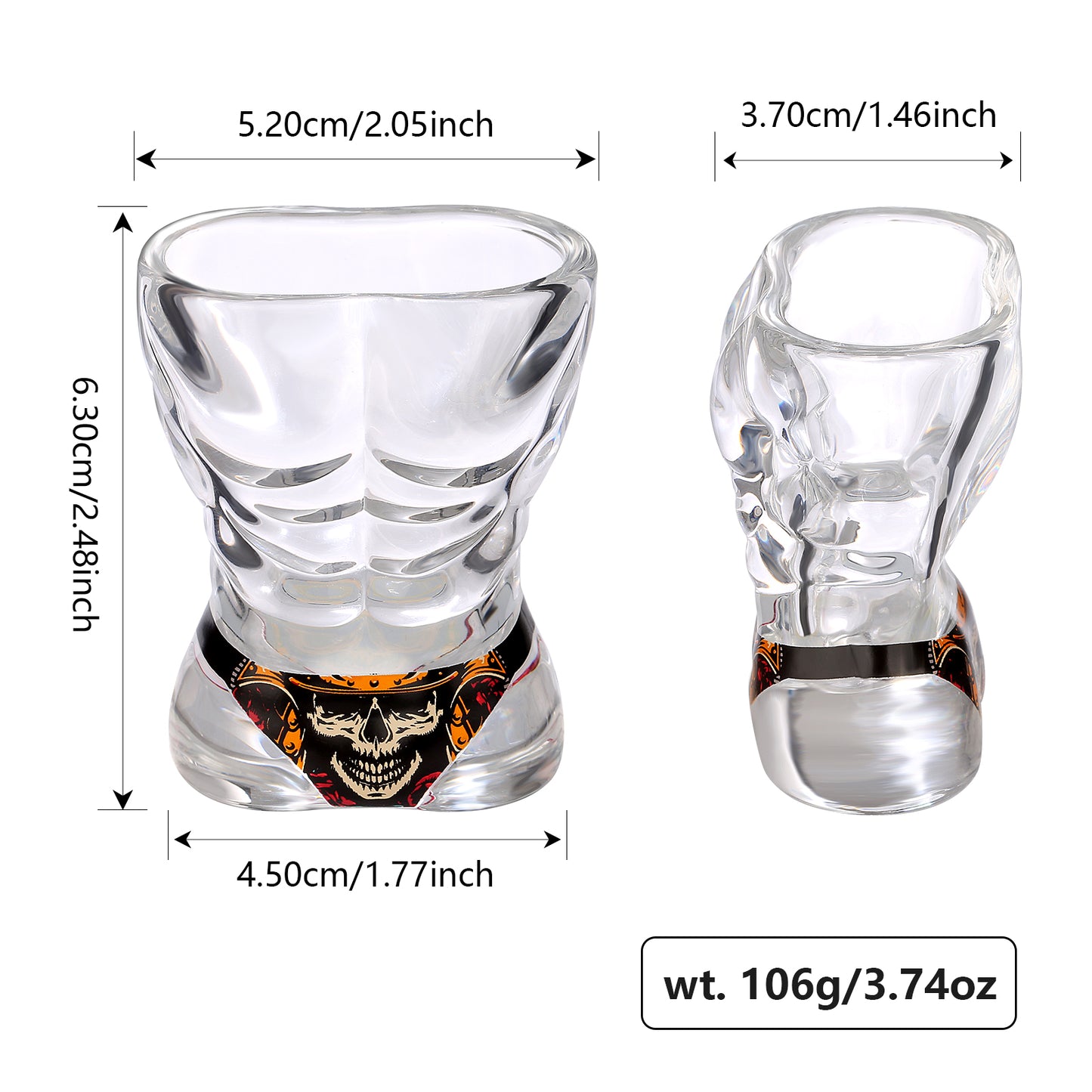 Novel Muscle Man & Bikini Glass Shot Glasses, 30ml Skull Shot Glasses, Set of 2 for Alcohol Shots, Vodka, Tequila