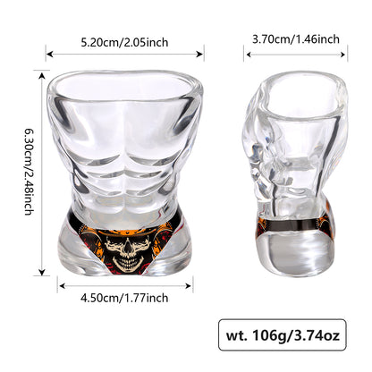 Novel Muscle Man & Bikini Glass Shot Glasses, 30ml Skull Shot Glasses, Set of 2 for Alcohol Shots, Vodka, Tequila