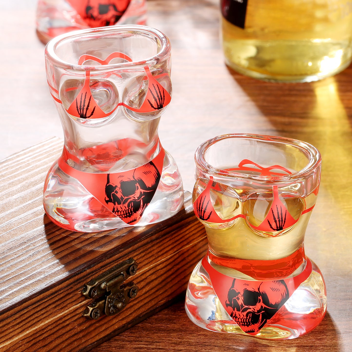 Novel Muscle Man & Bikini Glass Shot Glasses, 30ml Skull Shot Glasses, Set of 2 for Alcohol Shots, Vodka, Tequila