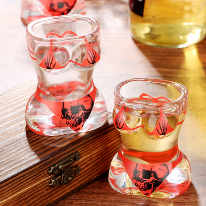 Novel Muscle Man & Bikini Glass Shot Glasses, 30ml Skull Shot Glasses, Set of 2 for Alcohol Shots, Vodka, Tequila