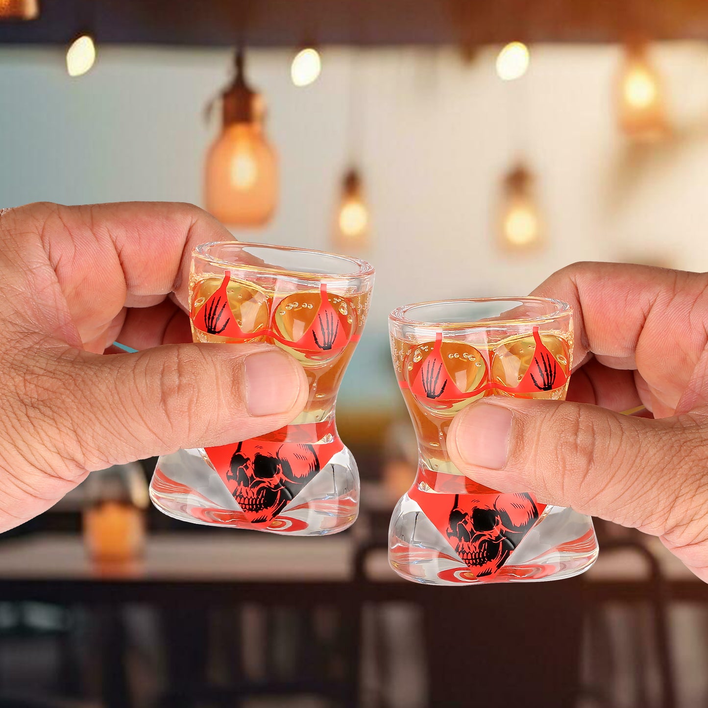 Novel Muscle Man & Bikini Glass Shot Glasses, 30ml Skull Shot Glasses, Set of 2 for Alcohol Shots, Vodka, Tequila