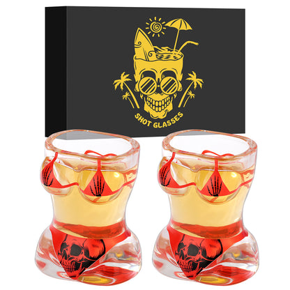Novel Muscle Man & Bikini Glass Shot Glasses, 30ml Skull Shot Glasses, Set of 2 for Alcohol Shots, Vodka, Tequila