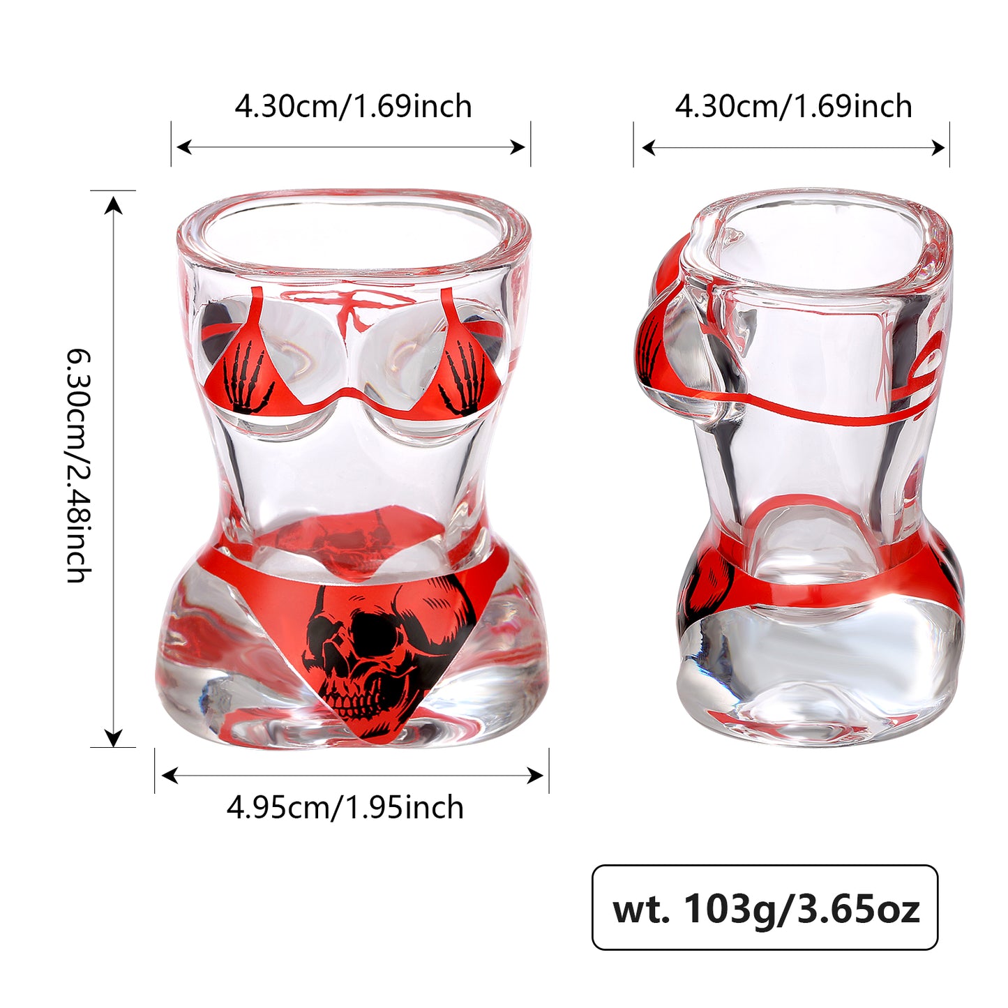 Novel Muscle Man & Bikini Glass Shot Glasses, 30ml Skull Shot Glasses, Set of 2 for Alcohol Shots, Vodka, Tequila