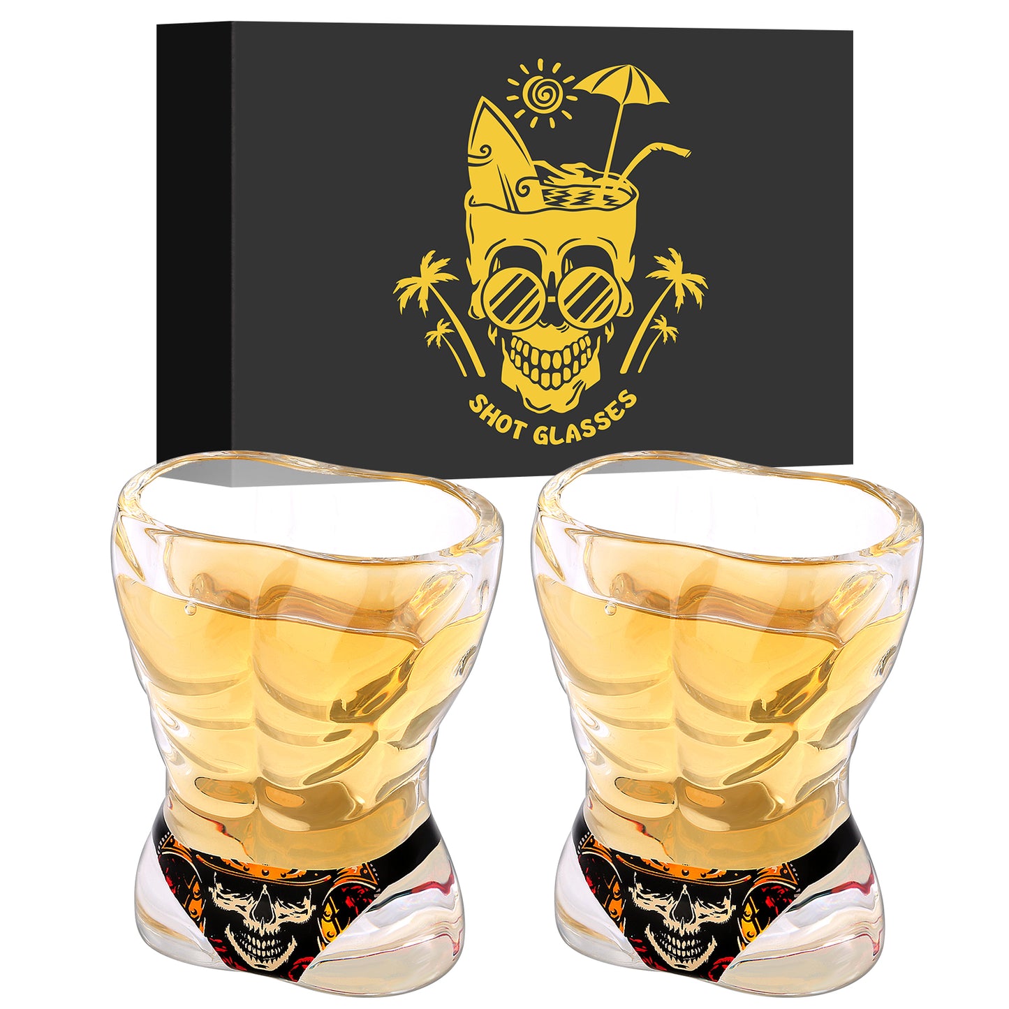 Novel Muscle Man & Bikini Glass Shot Glasses, 30ml Skull Shot Glasses, Set of 2 for Alcohol Shots, Vodka, Tequila