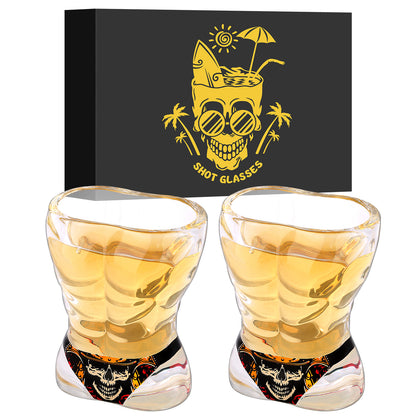 Novel Muscle Man & Bikini Glass Shot Glasses, 30ml Skull Shot Glasses, Set of 2 for Alcohol Shots, Vodka, Tequila