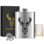 8Oz Stainless Steel Hip Flask,Pocket Flask with Funnel,Deer Head Pattern Wine Pot for Alcohol Liquior,Tequila, Whiskey, Perfect for Camping, Hiking and Outdoor Activities,Ideal Father's Day and Christmas Gift