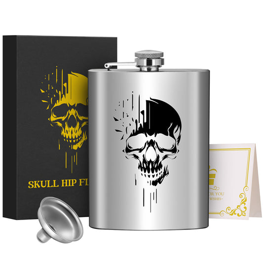 8oz Stainless Steel Hip Flask with Funnel,Skull Head Pattern Wine Pot,Portable Leak-Proof Alcohol Flask for White Liquor Tequila Whiskey, Men's Gift
