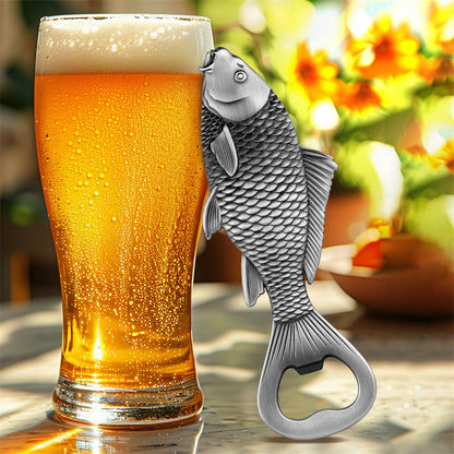 carp fish bottle opener, detailed embossed scale design for beer and beverage caps