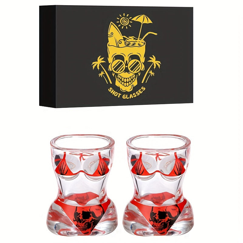 Novel Muscle Man & Bikini Glass Shot Glasses, 30ml Skull Shot Glasses, Set of 2 for Alcohol Shots, Vodka, Tequila