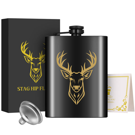 8Oz Stainless Steel Hip Flask,Pocket Flask with Funnel,Deer Head Pattern Wine Pot for Alcohol Liquior,Tequila, Whiskey, Perfect for Camping, Hiking and Outdoor Activities,Ideal Father's Day and Christmas Gift