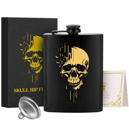 8oz Stainless Steel Hip Flask with Funnel,Skull Head Pattern Wine Pot,Portable Leak-Proof Alcohol Flask for White Liquor Tequila Whiskey, Men's Gift