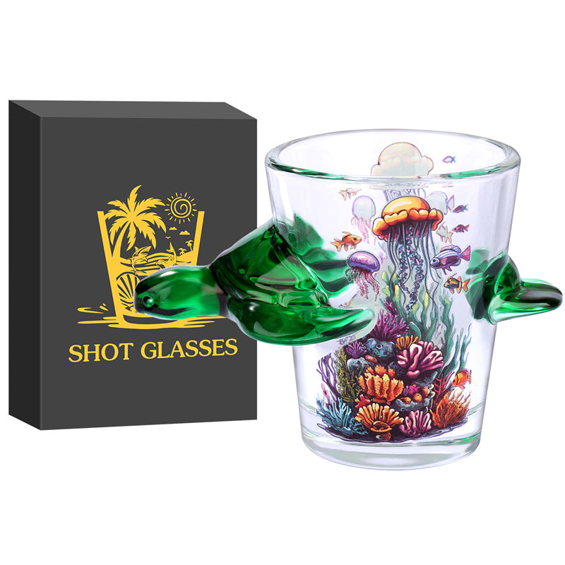 Green Sea Turtle Shot Glasses,50Ml/1.71Oz Capacity Cup for Whiskey, Vodka, Spirits,Household Bar Club Beach Party Shot Glasses
