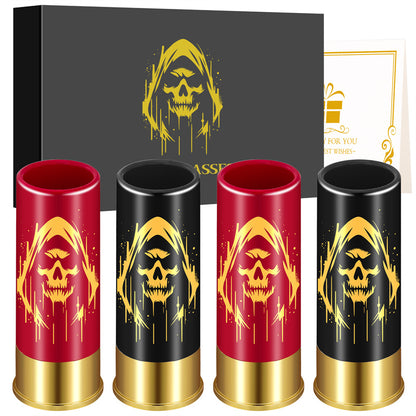 skull bullet shot glasses used for serving whiskey at a Halloween party