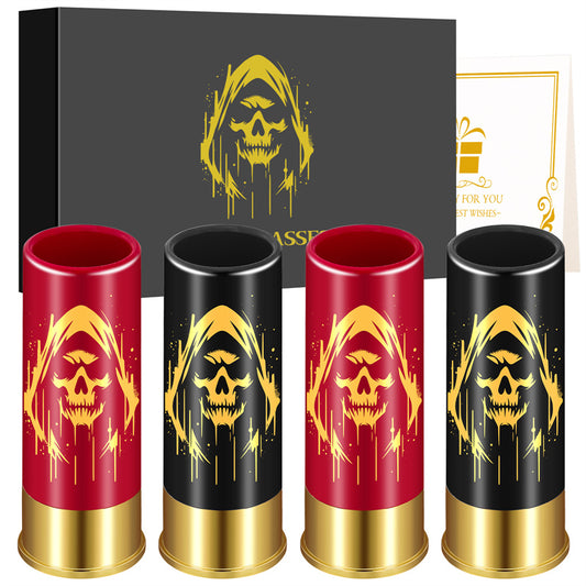 skull bullet shot glasses used for serving whiskey at a Halloween party