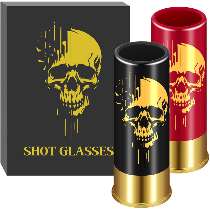 Skull Plastic Shot Glasses Bulk Set of 2 12GA Small Bullet Shot Cups for Whiskey Tequila Vodka Liquor Halloween Gift