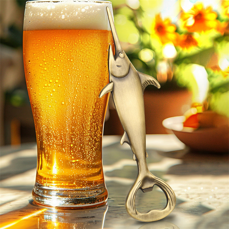 swordfish bottle opener, durable metal cap remover for fishing enthusiasts