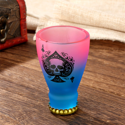 Gradient Frosted Shot Glasses with Spades Skull Design,Tequila Whiskey Glasses for Men,43ml/1.47oz Shot Cup for Bar Party Club