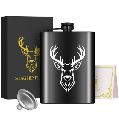 8Oz Stainless Steel Hip Flask,Pocket Flask with Funnel,Deer Head Pattern Wine Pot for Alcohol Liquior,Tequila, Whiskey, Perfect for Camping, Hiking and Outdoor Activities,Ideal Father's Day and Christmas Gift