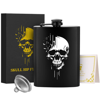 8oz Stainless Steel Hip Flask with Funnel,Skull Head Pattern Wine Pot,Portable Leak-Proof Alcohol Flask for White Liquor Tequila Whiskey, Men's Gift