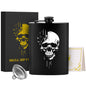 8oz Stainless Steel Hip Flask with Funnel,Skull Head Pattern Wine Pot,Portable Leak-Proof Alcohol Flask for White Liquor Tequila Whiskey, Men's Gift